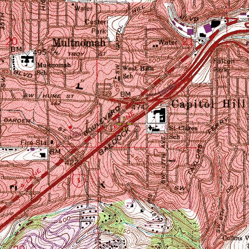 Topographic Map of Interchange 296A, OR