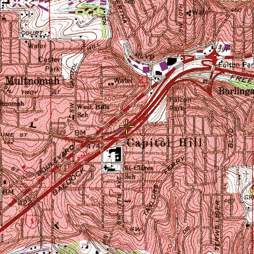 Topographic Map of Interchange 296B, OR