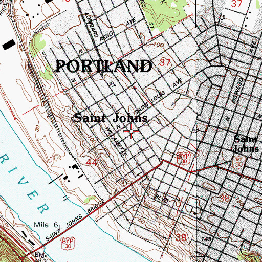 Topographic Map of Saint Johns Health Center, OR