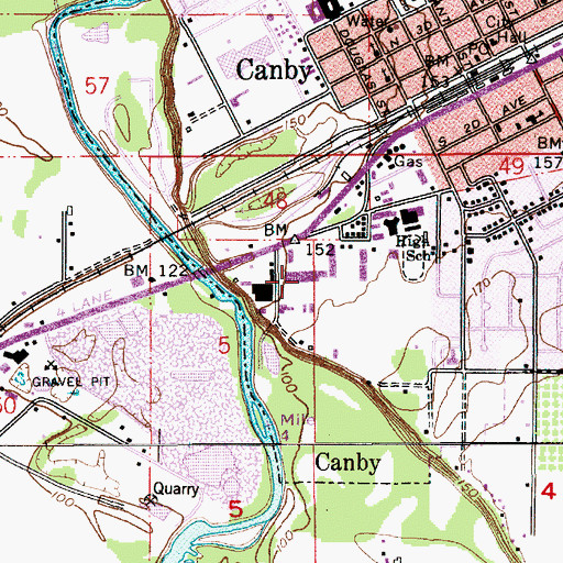 Topographic Map of Canby Square Shopping Center, OR