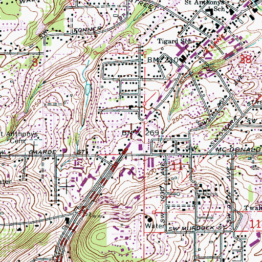 Topographic Map of Tigard Foursquare Church, OR