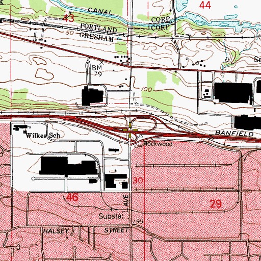 Topographic Map of Interchange 13, OR