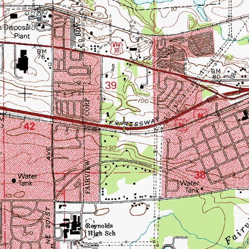 Topographic Map of Interchange 14, OR