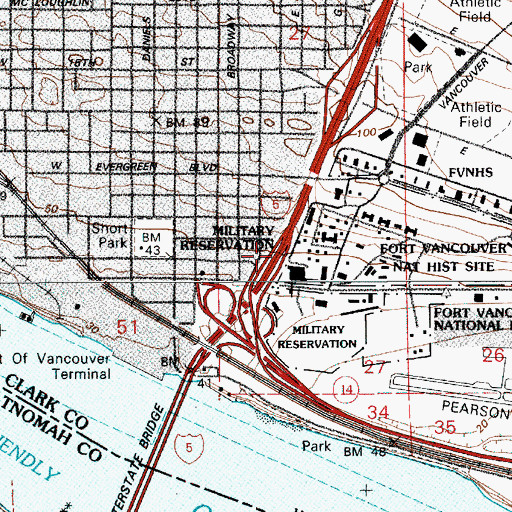 Topographic Map of Interchange 1B, WA