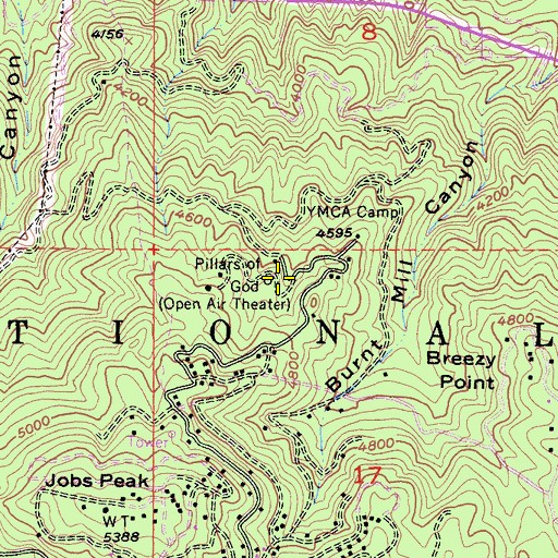 Topographic Map of Pillars of God, CA
