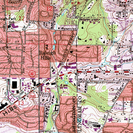 Topographic Map of Raleigh West Center Shopping Center, OR