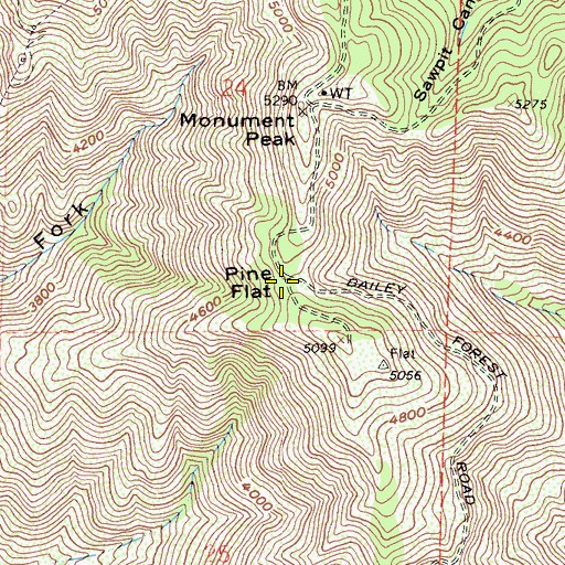 Topographic Map of Pine Flat, CA
