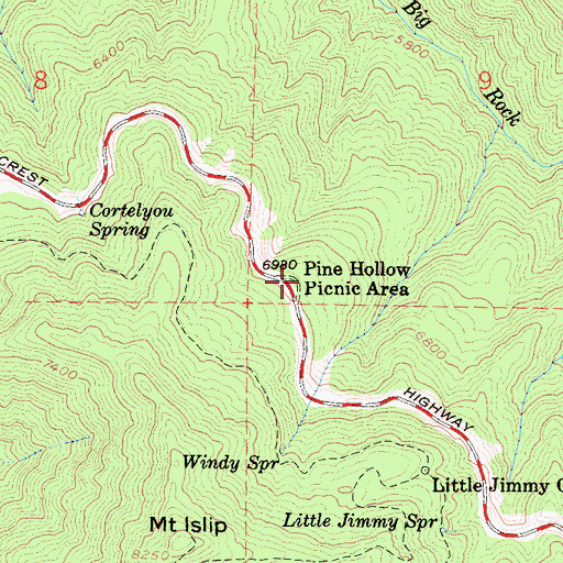 Topographic Map of Pine Hollow Picnic Area, CA