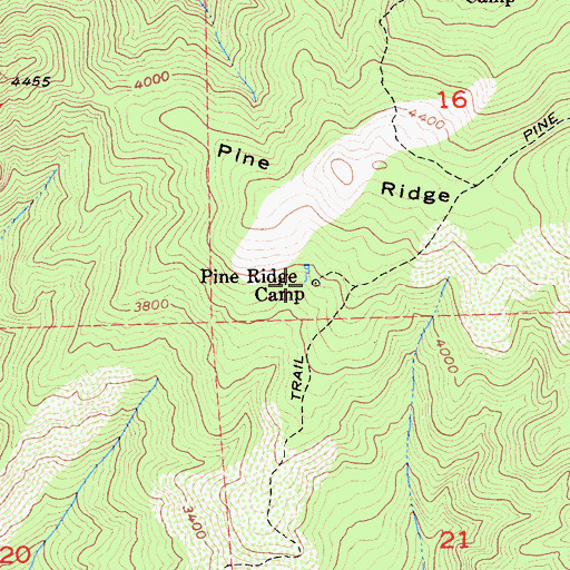 Topographic Map of Pine Ridge Camp, CA