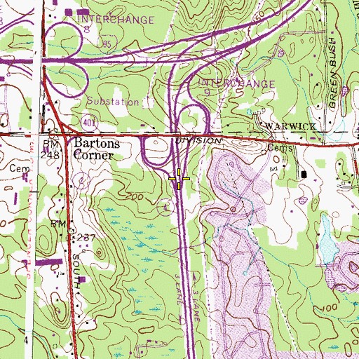 Topographic Map of Interchange 8A, RI