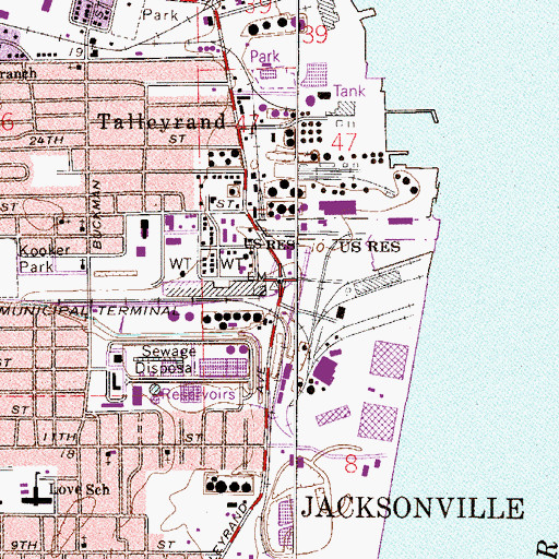 Topographic Map of Jacksonville Fire and Rescue Department Station 11, FL