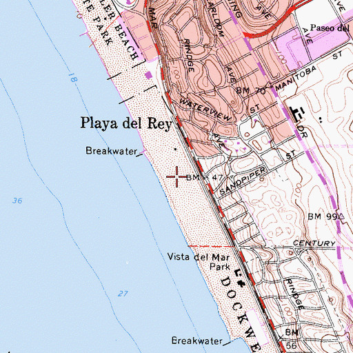 Topographic Map of Playa del Rey, CA
