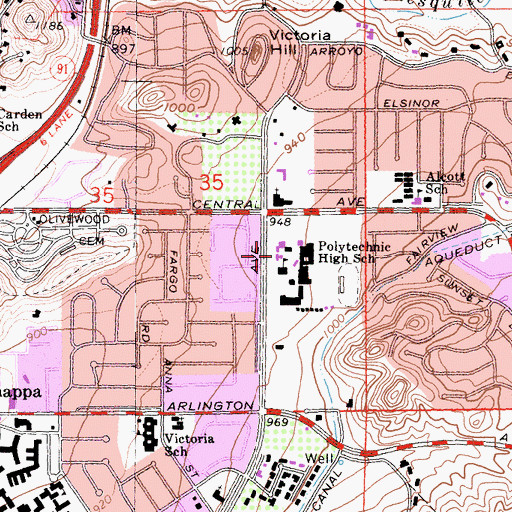 Topographic Map of Poly High School, CA