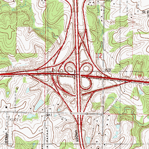 Topographic Map of Interchange 12A and 12B, KS