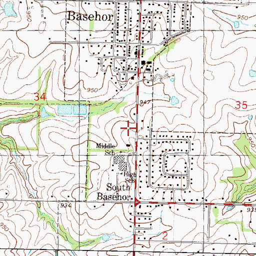 Topographic Map of Basehor Post Office, KS