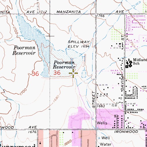 Topographic Map of Poorman Reservoir, CA