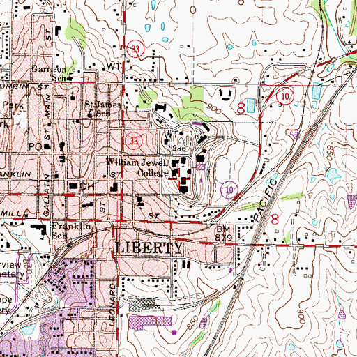 Topographic Map of Jewell Hall, MO