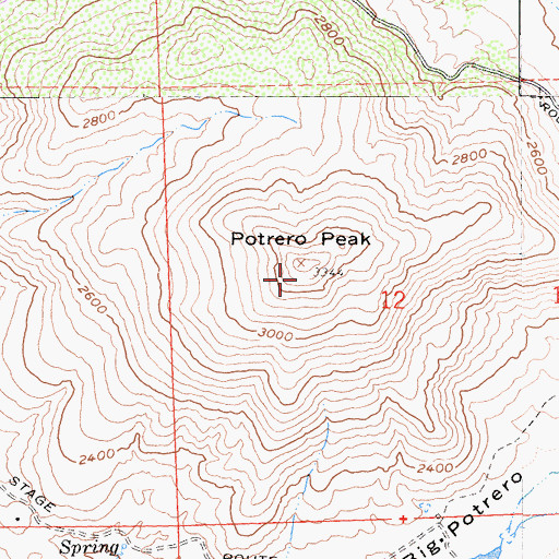 Topographic Map of Potrero Peak, CA