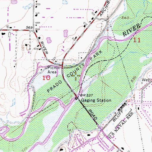 Topographic Map of Prado County Park, CA