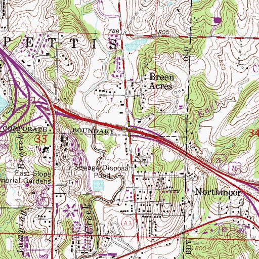 Topographic Map of Interchange 3A, MO
