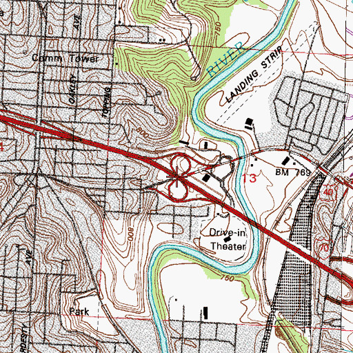 Topographic Map of Interchange 7A, MO