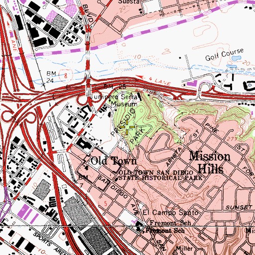 Topographic Map of Presidio Park, CA
