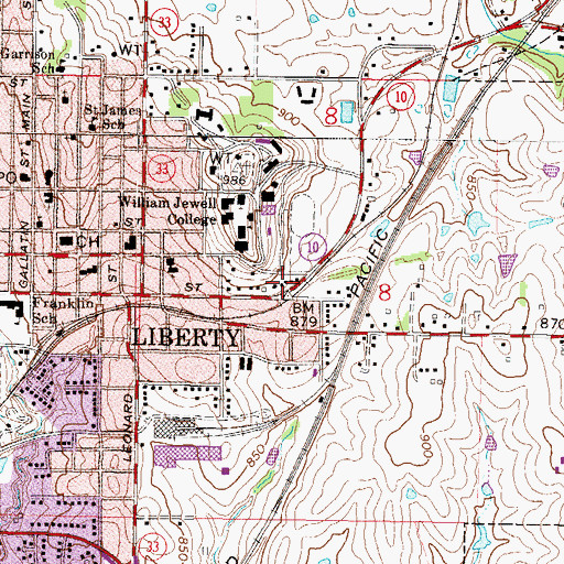 Topographic Map of Barnes Memorial Fountain, MO
