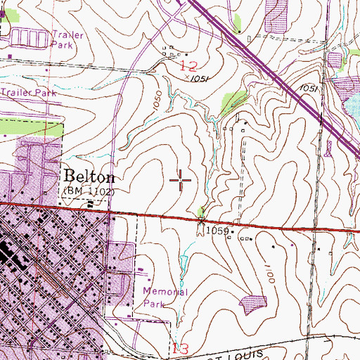 Topographic Map of Belton Post Office, MO