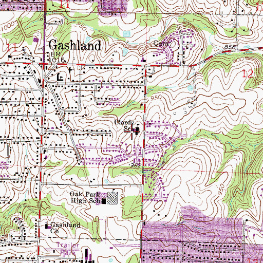 Topographic Map of Clardy Elementary School, MO