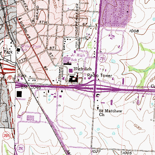 Topographic Map of Lee's Summit High School, MO