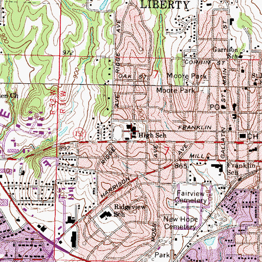 Topographic Map of Liberty Junior High School, MO