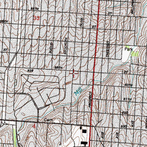 Topographic Map of Pershing Early Childhood Center (historical), MO