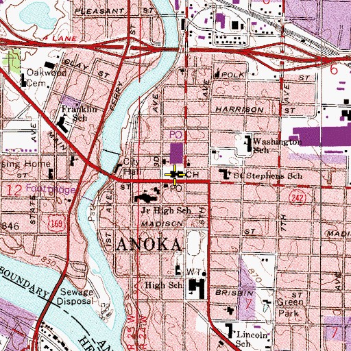Topographic Map of Anoka County Courthouse, MN