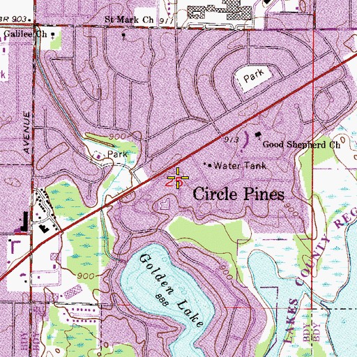 Topographic Map of Circle Pines City Hall, MN