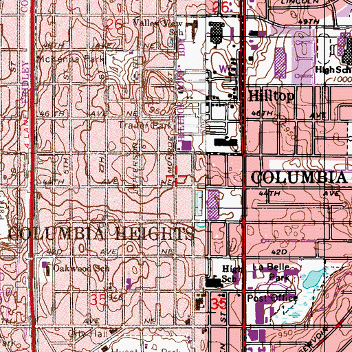 Topographic Map of Columbia Heights City Hall, MN