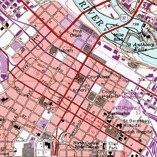 Topographic Map of Minneapolis City Hall, MN