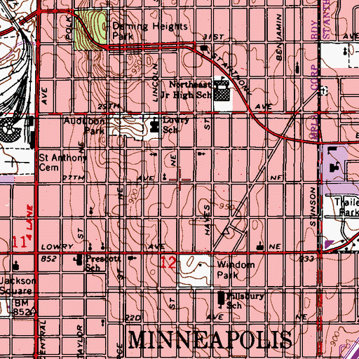 Topographic Map of Minneapolis Fire Department Station 15, MN