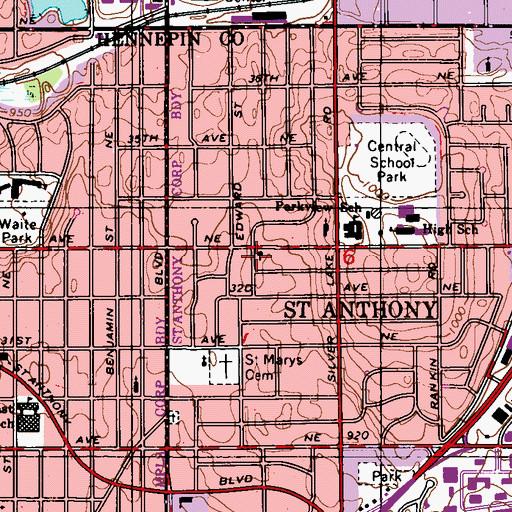 Topographic Map of Faith United Methodist Church, MN