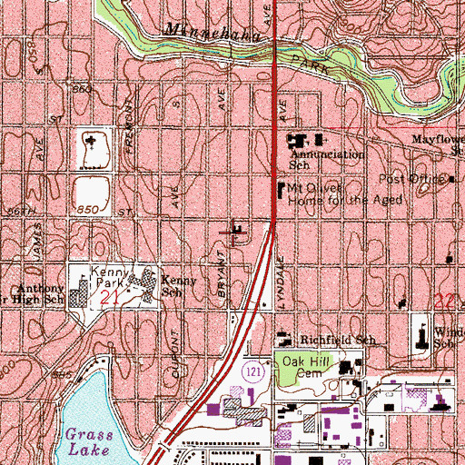 Topographic Map of Bryant Avenue Baptist Church, MN
