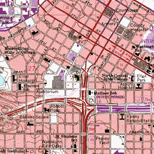 Topographic Map of Central Lutheran Church, MN