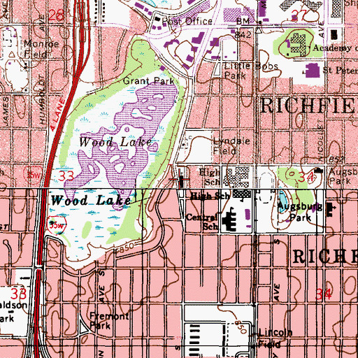 Topographic Map of Oak Grove Lutheran Church, MN