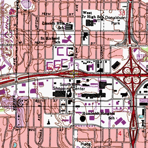 Topographic Map of Interchange 6A, MN