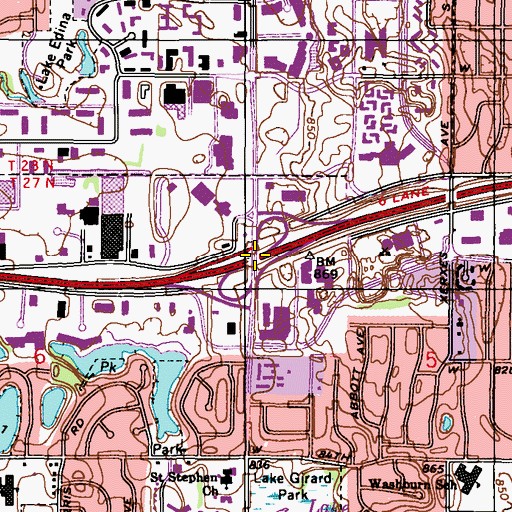 Topographic Map of Interchange 7A, MN