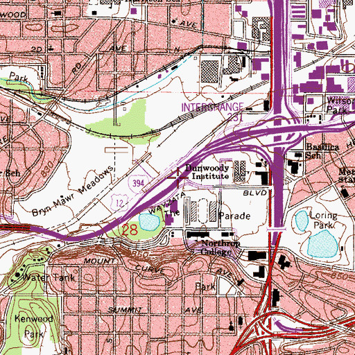 Topographic Map of Interchange 8A, MN