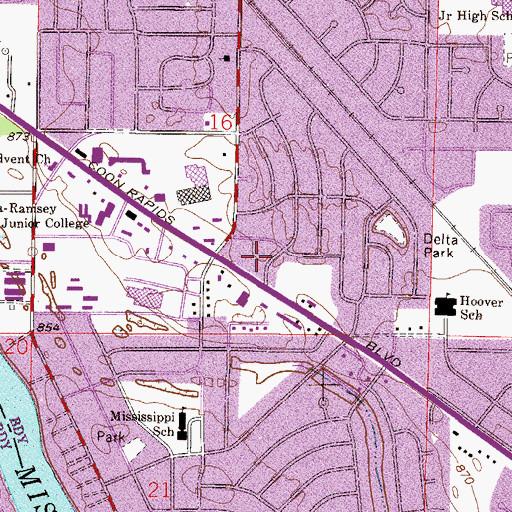 Topographic Map of Coon Rapids Family Center Mall Shopping Center, MN