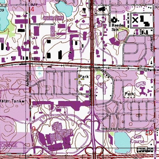Topographic Map of Crossroads of Roseville Shopping Center, MN