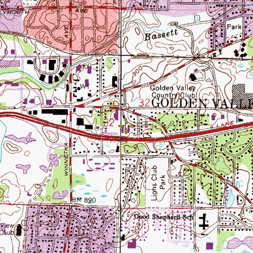 Topographic Map of Golden Valley Commons Shopping Center, MN