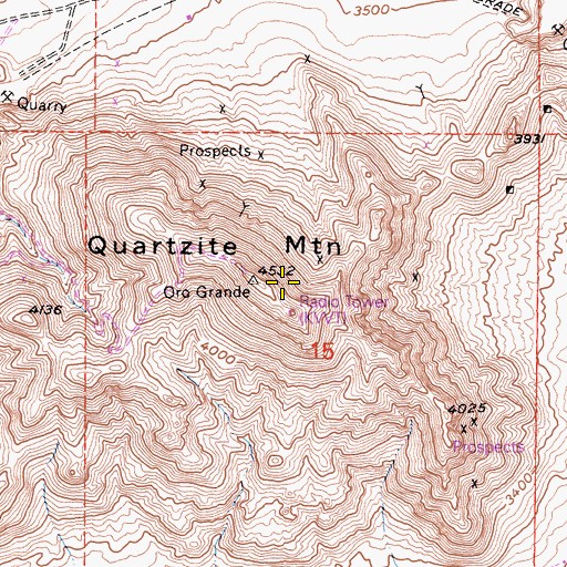 Topographic Map of Quartzite Mountain, CA