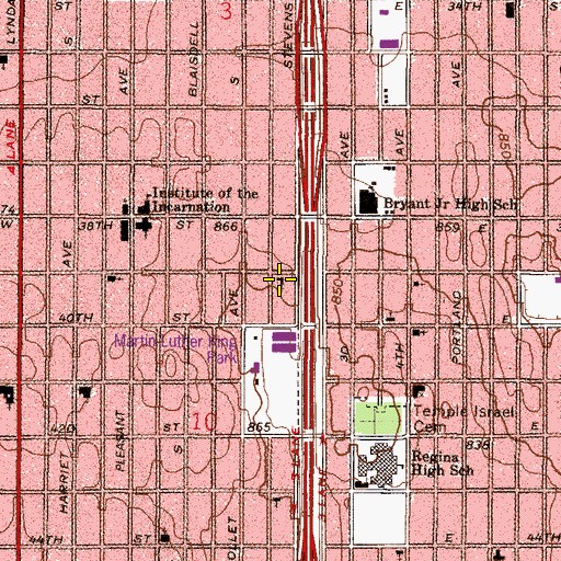 Topographic Map of Pilgrim Lutheran Church, MN