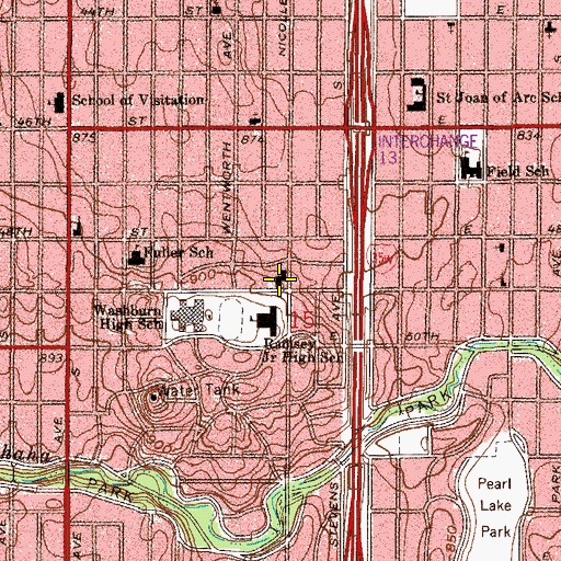 Topographic Map of Saint Johns Lutheran Church, MN